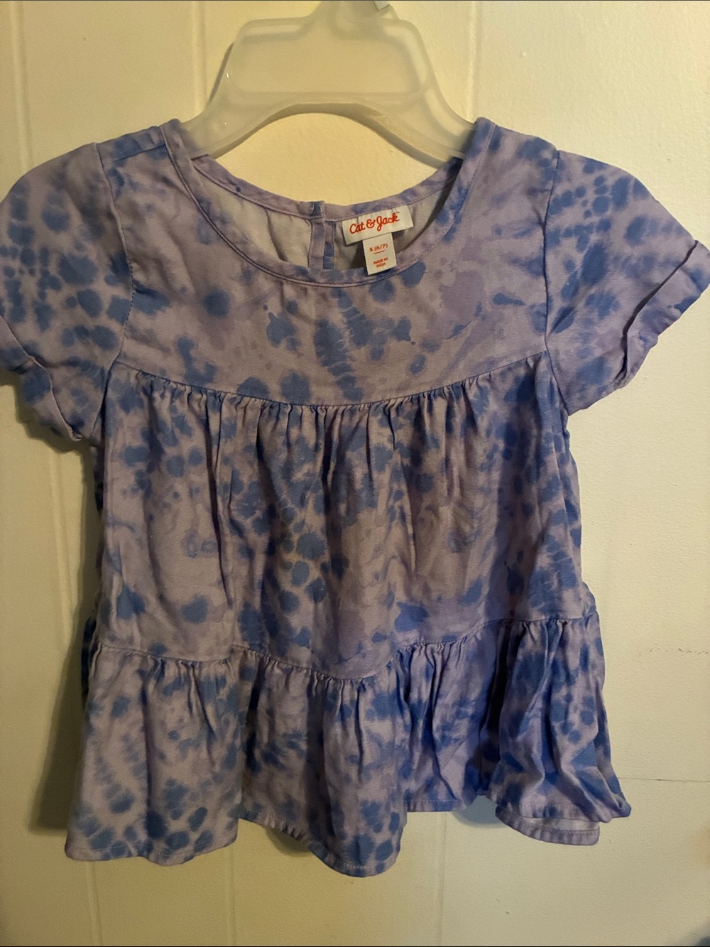 Cat & Jack Lavender Tie-Dye Tiered Short Sleeve Top